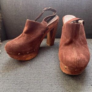 Five Worlds Ankle Heel Leather Strap Platform Clog